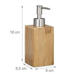 Relaxdays Portasapone Liquido in bambù Squadrato, Manuale, Dispenser per Lozioni, Legno, Marrone, 18 x 6,5 x 8 cm 3