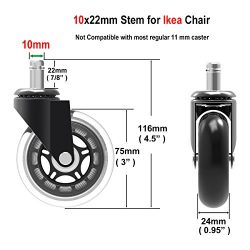 Herrman 10 mm Stelo Chair Caster Wheel Replacement Proteggere Pavimenti in Legno Duro per Ikea Ufficio sedie | 10 mm x 22 mm 3