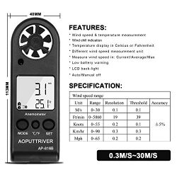 AOPUTTRIVER Anemometro Digitale anemometro Portatile per la misurazione della velocità del Vento, Alta precisione, misurazione del Windsurf, attività all’aperto di Pesca a Vela 5