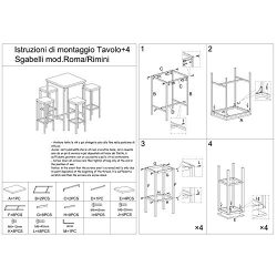 YELLOO MOD. VIAREGGIO Set Tavolo Bar e 2 Sgabelli Marrone Tavolo Quadrato Alto 110 cm 7