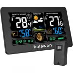 Kalawen Stazione Meteo Automatica Digitale Wireless Meteorologica con Ampio Schermo LCD Display Sveglia Tempo Data Temperatura umidità Previsioni di Tempo con Sensore Esterno Wireless