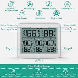 ORIA Termometro Igrometro Digitale per Interno Esterno, Misuratore di Temperatura e umidità con 3 Sensori Remoti, Stazione Meteo Wireless con Retroilluminazione, Icona Comfort, Indicatore di Tendenza 3