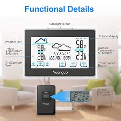 Yuanguo (2019 Nuova Versione) Stazione Meteorologica Meteo, Termometro Temperatura Interno Esterno Wireless con Sensore Esterno, Termoigrometro Digitale con Monitore LCD di Grandi Dimensioni 4