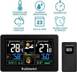 Kalawen Stazione Meteo Automatica Digitale Wireless Meteorologica con Ampio Schermo LCD Display Sveglia Tempo Data Temperatura umidità Previsioni di Tempo con Sensore Esterno Wireless 3