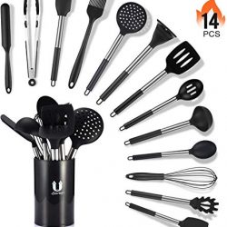 Utensili da Cucina, Uarter 14 Pezzi Accessori Cucina in Silicone, Resistente al Calore e Antiaderente Strumento di Cottura, Cucchiaio , Spatola, Uovo Frusta, Forcella Spaghetti