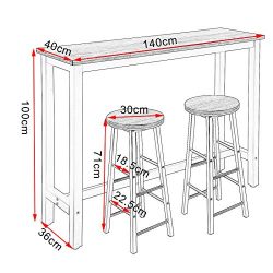 WOLTU Set Mobili da Bar Tavolo con 2 Sgabelli Alti Arredo per Cucina in Acciaio Legno BT30sz+BH130sz-2 5