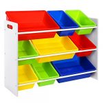 SONGMICS Scaffale Porta Giocattoli per Bambini Organizzatore con 9 Scatole di Plastica Facile da Pulire GKR02W