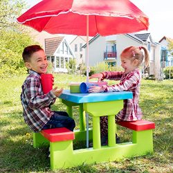 TecTake Set MOBILI da Giardino Tavolo per Bambini con PANCHINE incl. OMBRELLONE 10