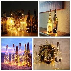 Nurkoo – Set di 12 luci a LED in sughero, per bottiglie di vino, 2 m, 20 LED, a batterie decorative in rame, per matrimonio, Natale, festa, casa, esterno, giardino, (bianco caldo) 8