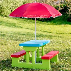 TecTake Set MOBILI da Giardino Tavolo per Bambini con PANCHINE incl. OMBRELLONE 9