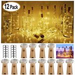 Nurkoo – Set di 12 luci a LED in sughero, per bottiglie di vino, 2 m, 20 LED, a batterie decorative in rame, per matrimonio, Natale, festa, casa, esterno, giardino, (bianco caldo)