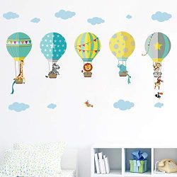 decalmile Mongolfiere con Animali Adesivi da Parete Decorazioni Parete Stickers Murali Camerette Bambini Soggiorno