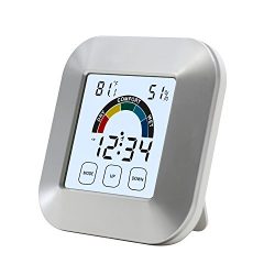 OurLeeme portatile 6,9 cm LCD digitale temperatura umidità orologio sveglia touch control per cucina bagno 3