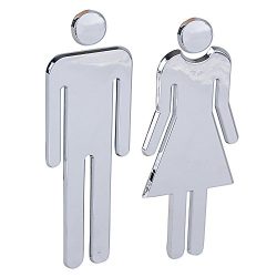 1 Paio WC Segno Targa Toilette Bagno Porta Targhetta Adesiva Segnaletica Simbolo Uomo e Donna Decorazione Domestica Argento 3