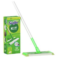 Swiffer Starter Kit Scopa con 1 Manico + 8 Panni di Ricambio, per Catturare e Intrappolare la Polvere
