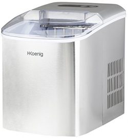 H.Koenig KB14 Macchina per ghiaccio, Fabbricatore cubetti 2 misure, 12 kg, Ciclo produttivo 10-13 minuti, Senza impianto idraulico, Acciaio Inox, 120W