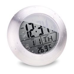 Itian Alluminio Orologio da parete, Alarm Clock Tempo Calendar Termometro,waterproof impermeabile clock per il bagno