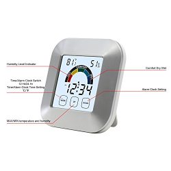 OurLeeme portatile 6,9 cm LCD digitale temperatura umidità orologio sveglia touch control per cucina bagno 5