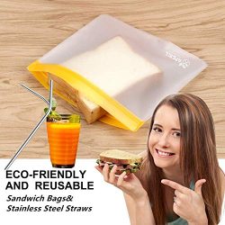 APERIL Sacchetti Riutilizzabili per Alimenti, 6 Pezzi Sacchi Portaoggetti Congelatori Borsa, Ecologico per Pane, Sandwich, Tostapane (Set di Cannucce Metalliche Gratis) 3