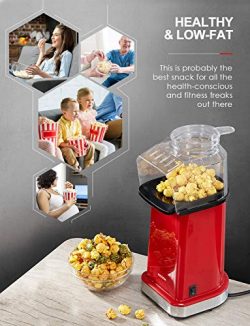 Aicook Macchina pop corn, 1400W Macchina per Popcorn Senza Olio e Grassi, Pentola Antiaderente, Bocca Larga, Coperchio Rimovibile & Misurino, Senza BPA, Rosso 5