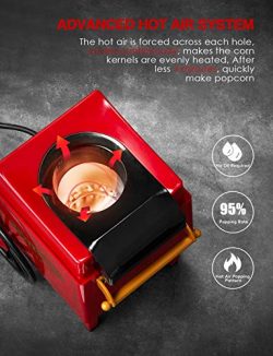 Macchina per Pop Corn, Aicook 1200W Retro Macchina Popcorn Compatta ad aria calda senza grassi, Operazione con Un Pulsante, Rosso 4